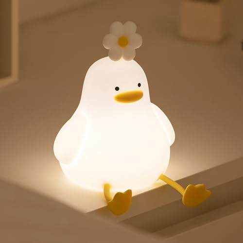 可愛いナイトライト、シリコン製 調光可能 充電式 ベッドサイドタッチランプ - 3段階調光＆30分自動オフタイマー付き、寝室・ホームデコレーション・ギフトに最適 (花アヒル)