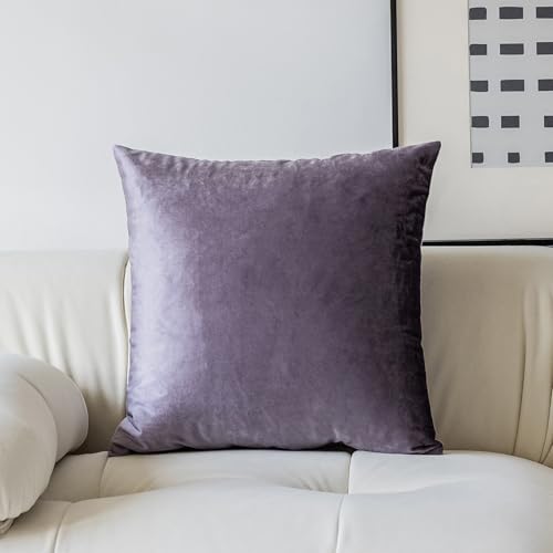 Demetex パープル クッションカバー 60x60cm（24x24インチ） 枕カバー 装飾ベルベット ユーロシャム枕..