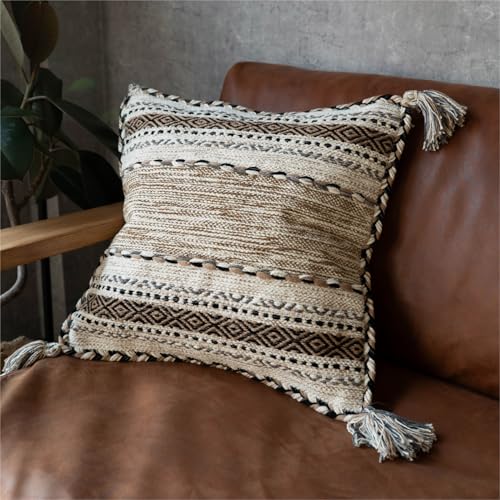 サヤンサヤン クッション カバー 手織り インドキリム 45x45 アイボリー おしゃれ