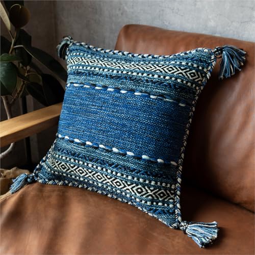 サヤンサヤン クッションカバー 手織り インド キリム 45x45 ブルー エスニック アジアン 綿