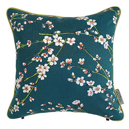 Out Style クッションカバー フランス 生地 直輸入 日本縫製 花柄 (アーモンドフラワー グリーン, 45x45)
