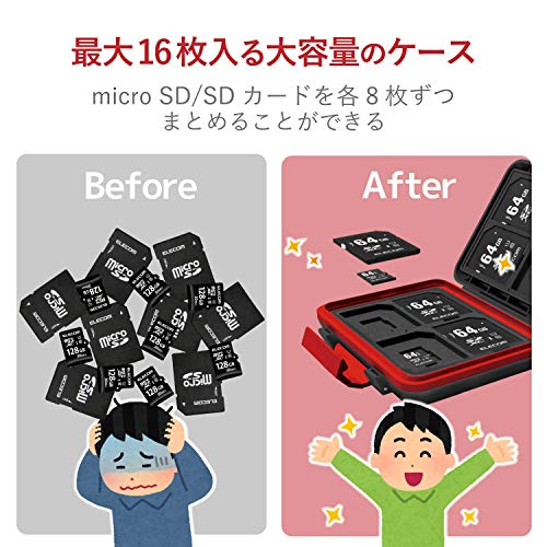 エレコム メモリカードケース SD8枚 MicroSD8枚収納 耐衝撃 ブラック CMC-SDCHD01BK
