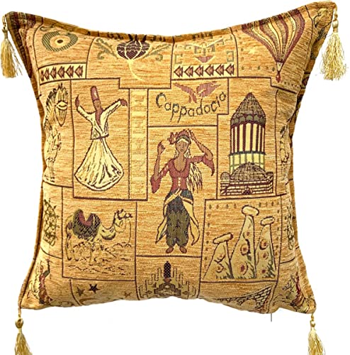 トルコ クッションカバー フリンジ付 45cm×45cm カッパドキアデザイン モロッカン アラジン アラビアン..