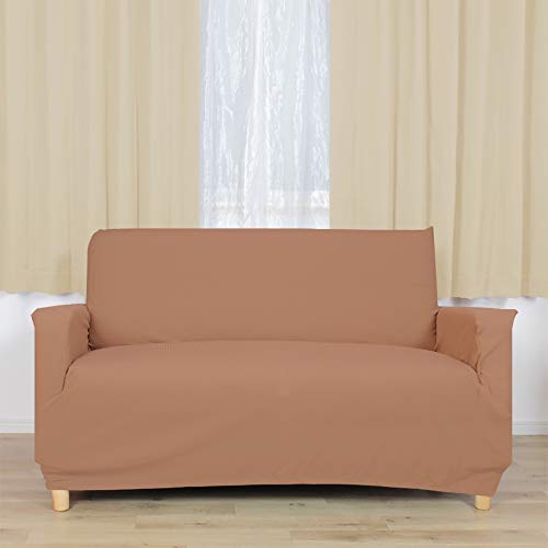 さくらインテリア ソファーカバー 【 ワフ 3人掛け 肘付きテラコッタ】 woof 伸縮 ストレッチ 洗濯可 滑り止め 固定パイプ付き