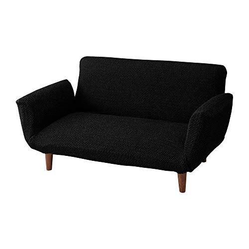 ソファカバー 2人掛け リクライニングカウチソファ用 ウェーブ生地 二人 肘付き フィット ストレッチ 伸縮 ReFit リ・フィット (ブラック)