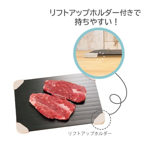 カクセー 解凍プレート リフトアップホルダー付 縦29.8cm×横21cm×高さ1.2cm ブラック 置くだけ 急速解凍 時短 解凍 粗熱 簡単 便利 QK-01