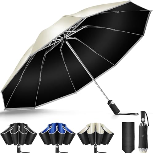 【逆折り式10本骨】折りたたみ傘 ワンタッチ自動開閉 メンズ レディース兼用 耐風・豪雨対応（台風対策可）広幅105cm大きい 反射テープ付き 遮光99%・UVカット99% 男子日傘 テフロン加工 折り