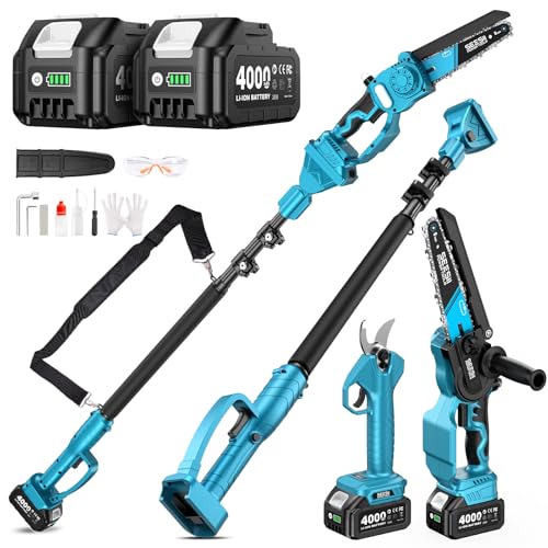 【2025年新型】SEESII たかえだ 電動チェーンソー 電動バサミ 8インチブラシレス高枝チェーンソー 充電式剪定ばさみ 1台4役 4.0Ah大容量バッテリー2個 強力 電動のこぎり 軽量 コードレス オイ