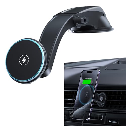 MAXWIN 車載 ワイヤレス充電器 急速充電 MagSafe N52マグネット スマホホルダー 磁気吸着 エアコン吹き出し口 ダッシュボード装着 吸盤 最大15W iPhone17/16/15/14/13など対応 KIT48