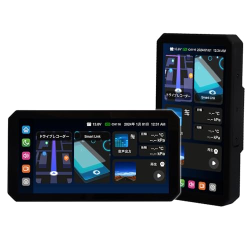 MAXWIN バイク用 スマートモニター 6.1インチ 縦画面表示対応 【日本の屋外使用対応DFS搭載】 【メーカー保証2年付】 CarPlay/AndroidAuto対応 防水 電圧計表示 ディスプレイオーディオ M2-Lite