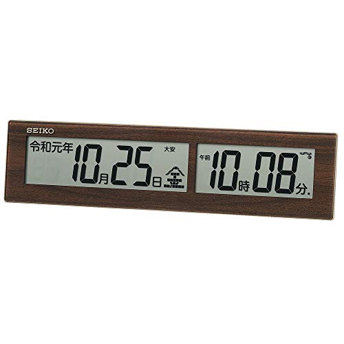 Alessi - セイコークロック(Seiko Clock) 掛け時計 置き時計兼用 電波 デジタル 元号表示 茶木目模様 SQ441B