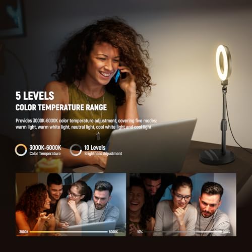 NEEWER BASICS 5����� ����󥰥饤�� 10W LED������饤�� ������ɤȥ��ޥۥۥ�����١�����° iPhone�б� 5���⡼�� 450Lux/0.5m 3000K-6000K Ĵ����ǽ USB���� ���ޥۥѥ�������ղ�ǽ ��ͥ�饤�� ��