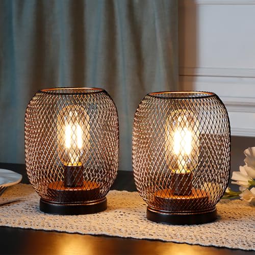 JHY DESIGN 金属製ケージ LEDランタン 高さ17cm 電池式 コードレス 間接照明 アンティーク インテリア 卓上ライト LED電球付き 結婚式 パーティー イベントに最適 屋内外に適用 (柱状)