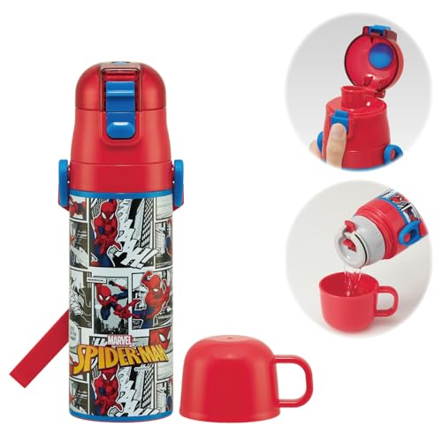 スケーター(Skater) 水筒 子供用 2WAY 直飲み 470ml コップ飲み 430ml スパイダーマン 25 男の子 ステンレス 保温保冷 軽量 waterbottle スポーツボトル キッズ こども 水瓶 SKDC4-A