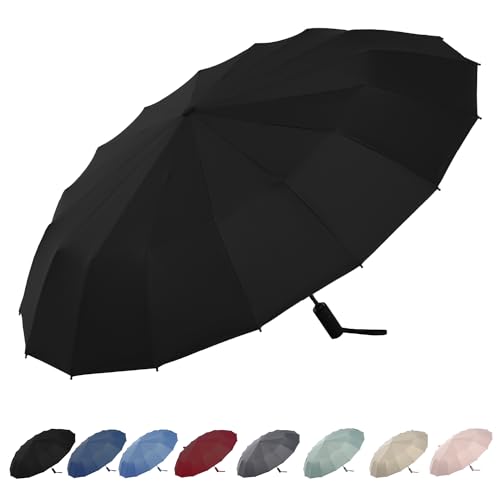 16本骨 折りたたみ傘 ワンタッチ 自動開閉 耐風 超撥水 メンズ 晴雨兼用 日傘 UVカット 大きいサイズ (ブラック)