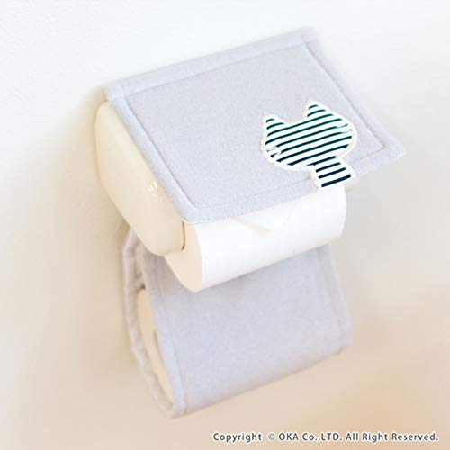 オカ(OKA) うちねこ トイレットペーパーホルダーカバー グレー (かわいい トイレ おしゃれ 可愛い 猫 ストック収納付き)