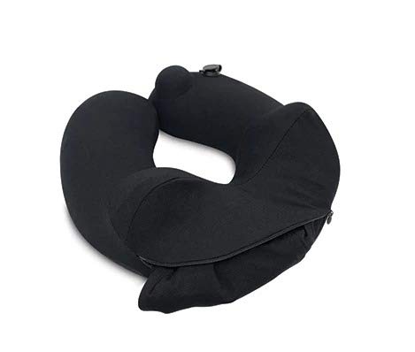 Travelmall トラベルモール インフレータブルポンプ ネックピロー フード付き ポンプ内蔵 (ブラック)