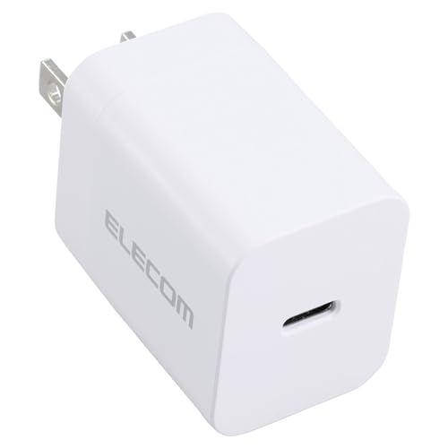 エレコム 充電器 Type-C USB-C 20W USB PD対応 1ポート PSE認証品 GaN採用 折りたたみ式プラグ ホワイト 【 iPhone16 15 等対応】 EC-AC6820WH