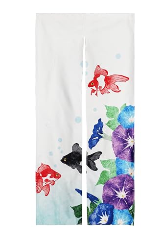 ◆商品名：next.design のれん 暖簾 180cm丈 夏 金魚 あさがお 涼しい ロング 丈 飾り 装飾 おしゃれ 和風 和 モダン 北欧 ロング 可愛い 突っ張り棒 暖簾 間仕切り 押し入れ クローゼット 洗面所 脱衣所 棚 玄関...