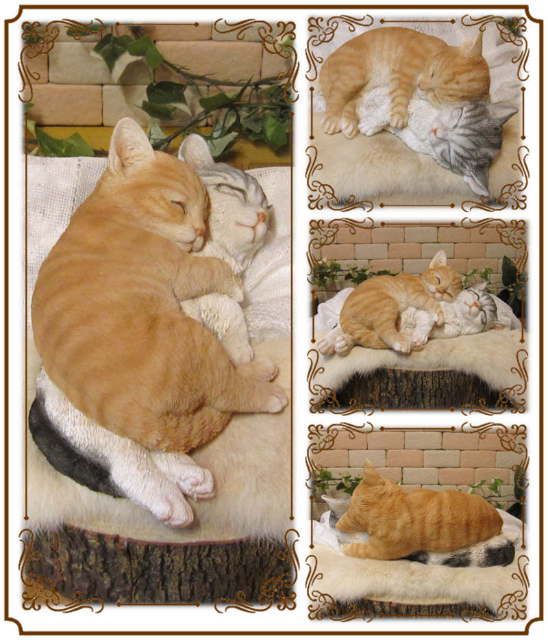 猫　置物 リアル　ねこ　ネコ　キャット　リアルな猫の置物　寄り添いスリーピングキャット　A　動物オブジェ　ガーデンオーナメント　装飾　フィギュア　モチーフ　インテリア　玄関先　庭　雑貨