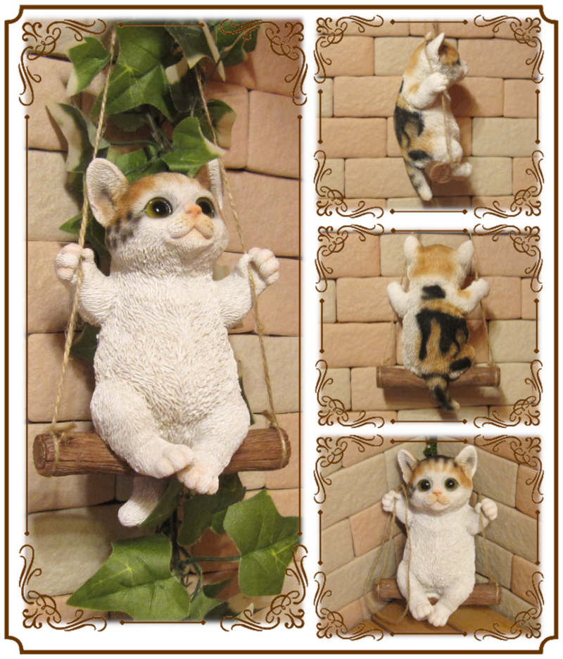猫　置物 三毛猫　ブランコキャット　Bタイプ　みけねこ　ミケネコ　キャット　リアルな猫の置物　ミケ　動物オブジェ　ガーデンオーナメント　装飾　フィギュア　モチーフ　インテリア　玄関先　庭　雑貨 2