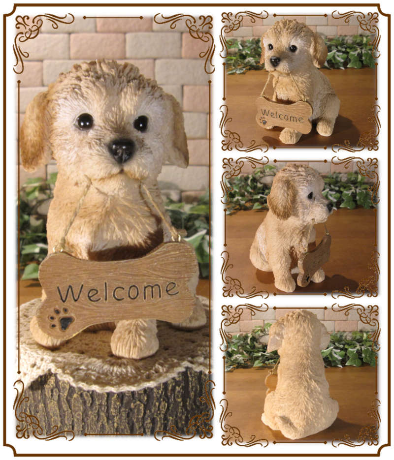 犬の置物 プードル　シンウエルカムボード　ドッグ　ワンちゃん いぬ オブジェ リアル ドッグ モチーフ 毛並み こだわり オーナメント ガーデニング 愛嬌 カフェ インテリア ベランダアート