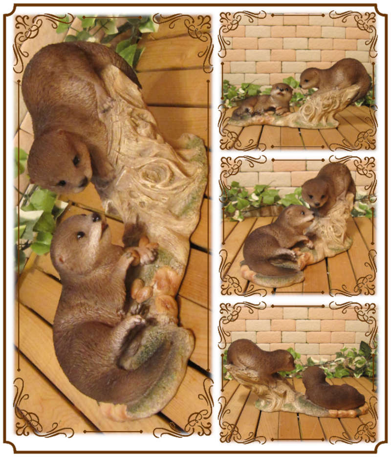 カワウソ 置物 リアルな かわうそ ツインズ 動物オーナメント ガーデン オブジェ イタチ フィギュア ガーデニング 陶器 インテリア 玄関先 庭 雑貨 グッズ モチーフ