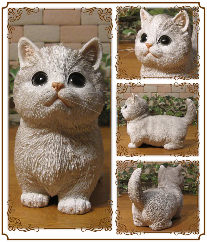 猫　置物 リアル　マンチカン　前向き　ブルー　ねこ　ネコ　キャット　動物オブジェ　ガーデンオーナメント　店舗　装飾　フィギュア　モチーフ　インテリア　ベランダアート　庭