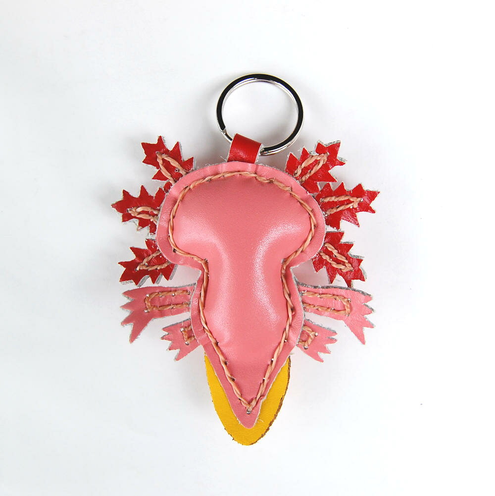レザーキーホルダー ウーパールーパー　ピズム レザー キーチェーン キーホルダー アクセサリー アニマル Woopalper レザーkeyホルダー ピンク 個性的 可愛い かわいい シュール【ネコポス・コンパクト対応】の商品画像 3
