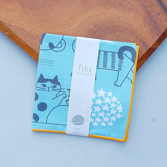 「FIKAハンカチ 猫と星」 ハンカチ ねこ キャット プチギフト 日本製【ネコポス・コンパクト対応】