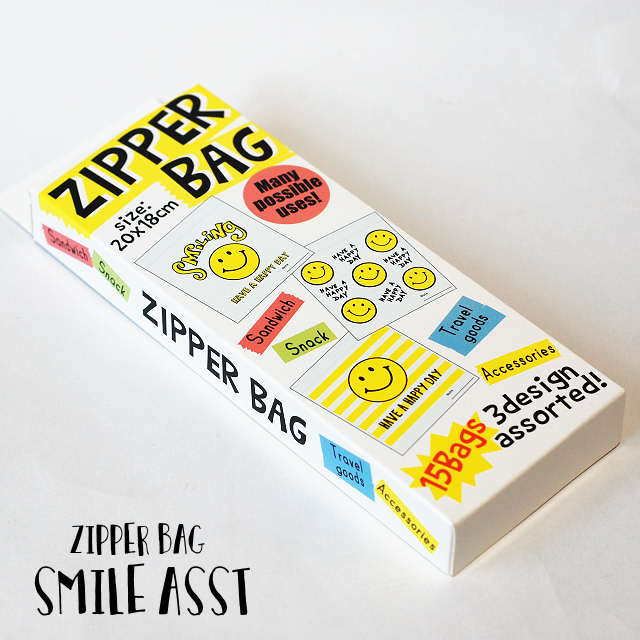 「ZIPPER BAG　SMILE ASST」 保管 保存 ジッパーバッグ ジッパーバック お菓子 キッチン 袋 スマイル すまいる Smile smile 15枚入り
