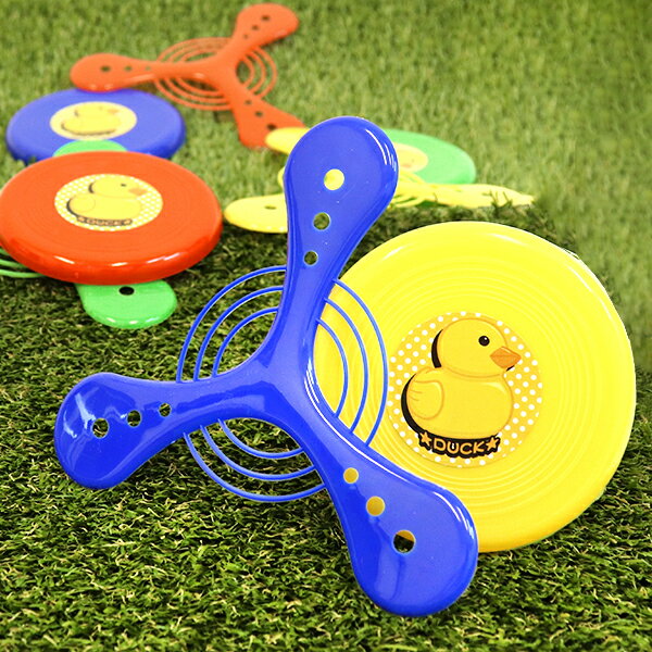 エンバン型ブリスビーとY型のブーメランの2枚セット！ アヒルちゃんがかわいいおもちゃです♪ ※屋外専用 ※組合せ4種、種類・色・柄の指定はお受けできません。 【内容】 エンバン型フリスビー　1枚 Y型ブーメラン　1枚 【本体サイズ】 エンバ...