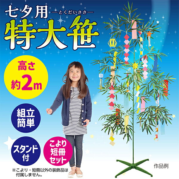 【七夕 インテリア】スタンド付七夕用特大笹 こより短冊セット 約2000mm 約200cm ...