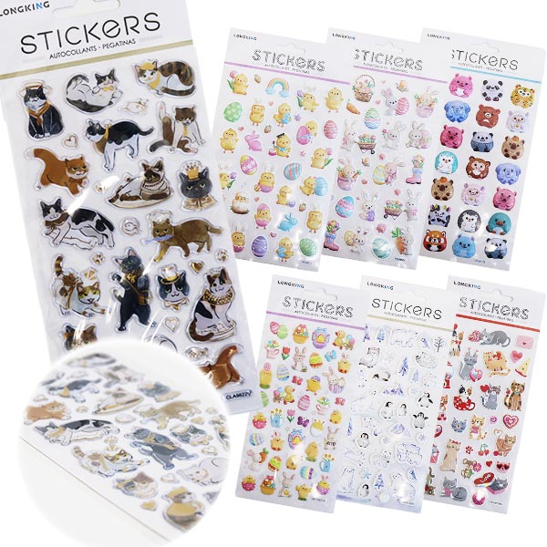 Stickers - 【シール 7枚セット】ステッカー STICKERS シリーズ ぷっくり 立体 平成レトロ ネコ ハート ラビット チキン スイート キャット バニー アニマル イベント パーティー ビンゴ バザー 子ども会 誕生日 プレゼント ギフト 景品 グッズ 販促 雑貨【13時までの注文で当日発送】
