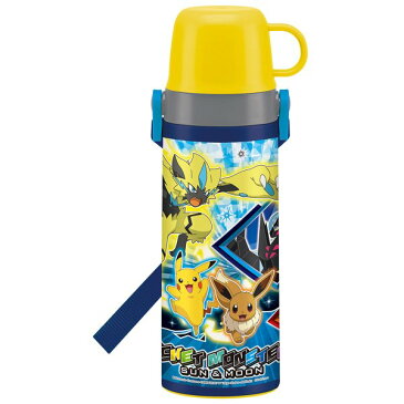 【送料無料】ポケットモンスター 超軽量 コンパクト 2WAY 中栓 ステンレスボトル 600ml 「サン＆ムーン」 ステンレス水筒 ダイレクト水筒 直飲み コップ付き 保冷 保温 ランチ ポケモン ピカチュウ 遠足 男の子 小学生 幼稚園 かわいい 内祝い おめでとう お返し