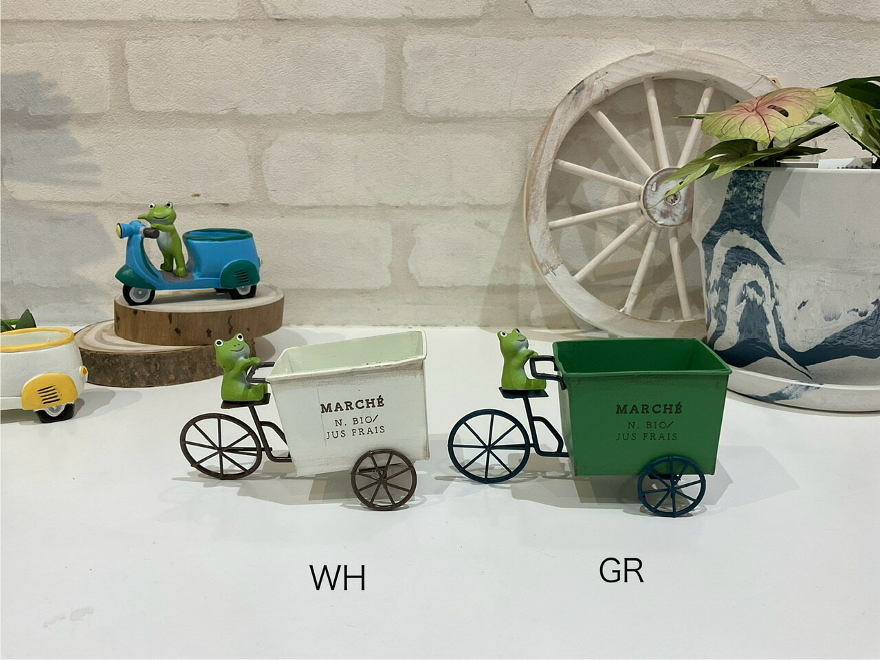 【ミニポット】グルヌイユマルシェポット　三輪カート　穴あり　カエルミニサイズ　ポット　ナチュラル..