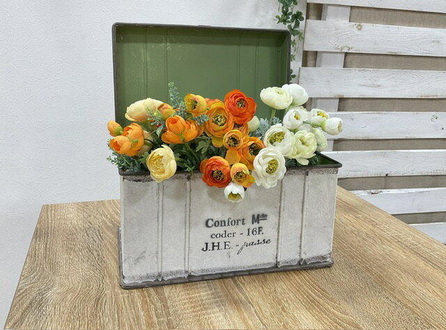 コンフォートボックス Sサイズ　穴ありプランター　ブリキ　プランター アレンジ　置き型　　おしゃれ植木鉢　鉢　小物入れ　シャビー　穴ありのサムネイル