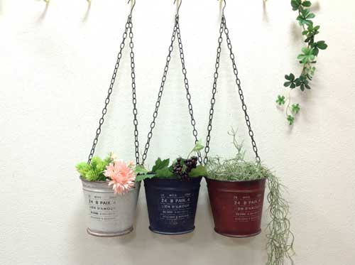 モワジュールハング　穴あり　ブリキポット　ティンポット　アンティークカラー　シャビー　ハンギングブリキ缶　Tin　アンティーク風　植木鉢　鉢　ハンギング　un1344un1346un1347のサムネイル