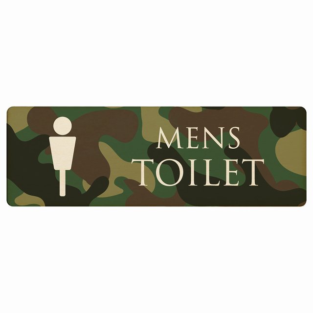 トイレ プレート 木製 MENS 迷彩 カラー 長方形 12x4cm ドア サインプレート ピクトサイン トイレマーク表示 案内 注意 施設 御手洗 TOILET 安全対策