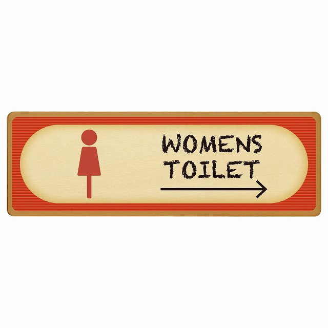トイレ プレート 木製 WOMENS レトロ デザイン 右 矢印 長方形 27x9cm 方向案内 進路ドア サインプレート ピクトサイン トイレマーク表示 案内 注意 施設 御手洗 TOILET 安全対策