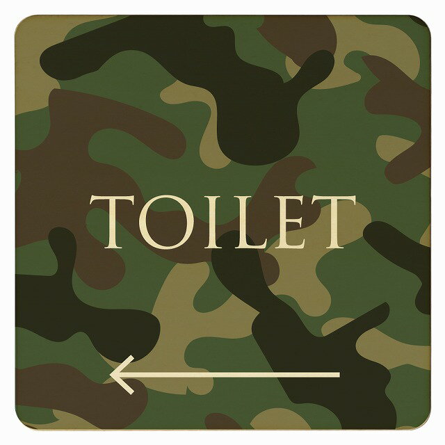 9x9cm トイレ 御手洗 TOILET トイレマーク 迷彩 カラー TOILET 左 ピクトサイン 木製ドアサイン ドアプレート インテリア 施設 案内