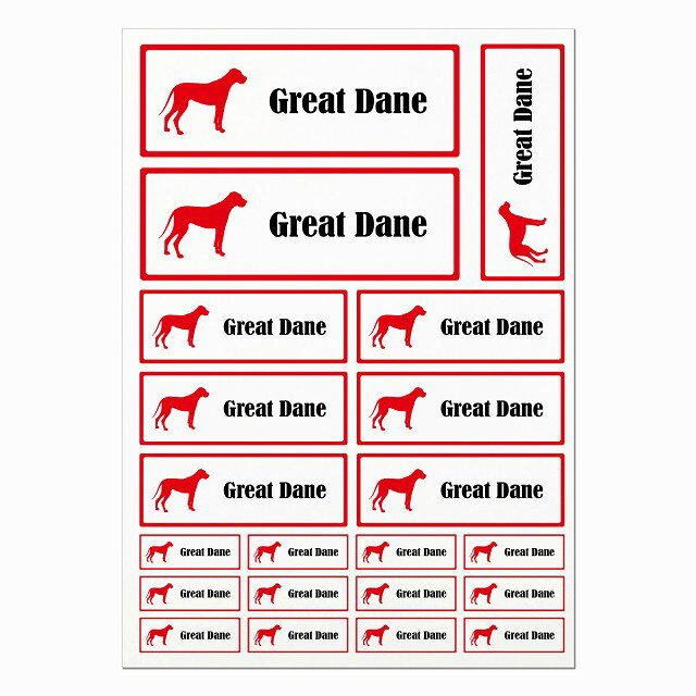 ドッグ ステッカー グレートデン ホワイトレッド A4サイズ まとめて詰め合わせ サイズ別 長方形 21枚セ..