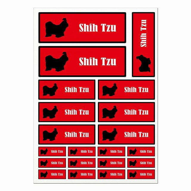 ドッグ ステッカー シーズー レッド A4サイズ まとめて詰め合わせ サイズ別 長方形 21枚セット 犬種別 シール カーステッカー 愛犬 キャンプ 持ち物 ドッグフード用