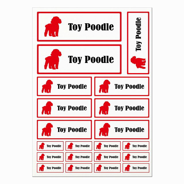 ドッグ ステッカー トイプードル ホワイトレッド A4サイズ まとめて詰め合わせ サイズ別 長方形 21枚セ..