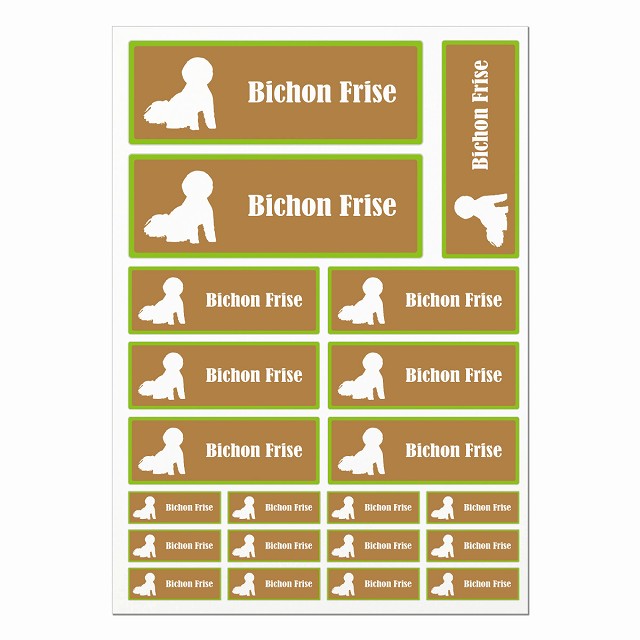 ドッグ ステッカー ビションフリーゼ ブラウングリーン A4サイズ まとめて詰め合わせ サイズ別 長方形 21枚セット 犬種別 シール カーステッカー 愛犬 キャンプ 持ち物 ドッグフード用