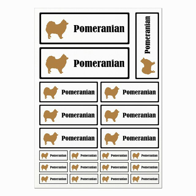 ドッグ ステッカー ポメラニアン ホワイトブラック A4サイズ まとめて詰め合わせ サイズ別 長方形 21枚..
