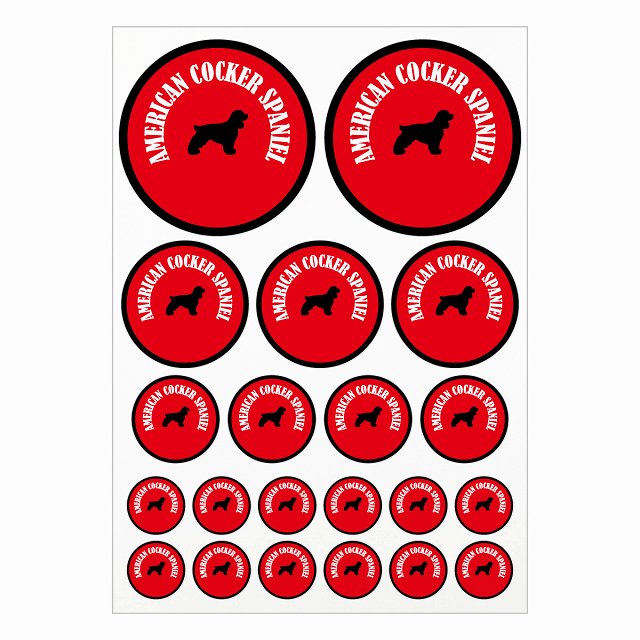ドッグ ステッカー アメリカンコッカースパニエル レッド A4サイズ まとめて詰め合わせ サイズ別 丸型 ..