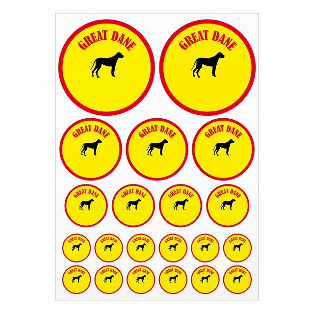 ドッグ ステッカー グレートデン イエロー A4サイズ まとめて詰め合わせ サイズ別 丸型 21枚セット 犬種別 シール カーステッカー 愛犬 キャンプ 持ち物 ドッグフード用