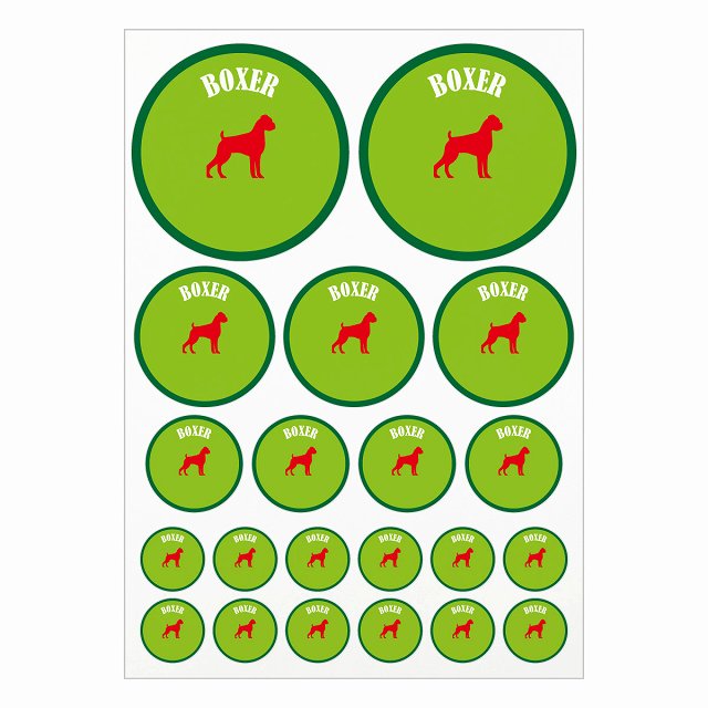 ドッグ ステッカー ボクサー グリーン A4サイズ まとめて詰め合わせ サイズ別 丸型 21枚セット 犬種別 シール カーステッカー 愛犬 キャンプ 持ち物 ドッグフード用