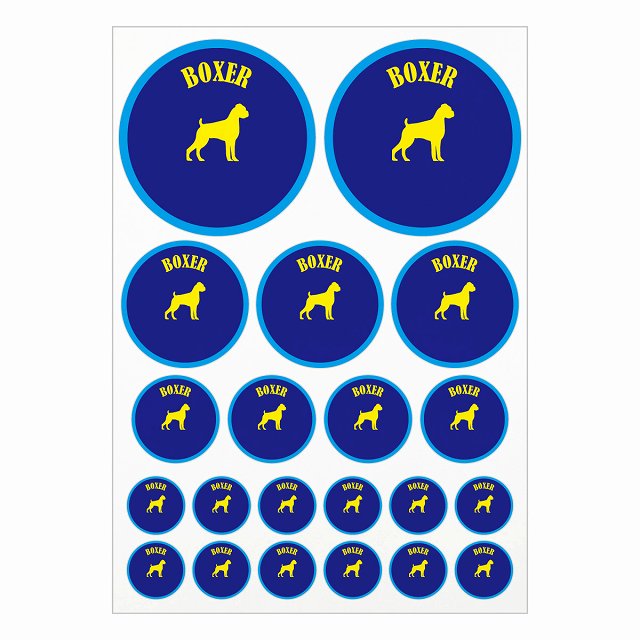 ドッグ ステッカー ボクサー ブルーイエロー A4サイズ まとめて詰め合わせ サイズ別 丸型 21枚セット 犬種別 シール カーステッカー 愛犬 キャンプ 持ち物 ドッグフード用(3)